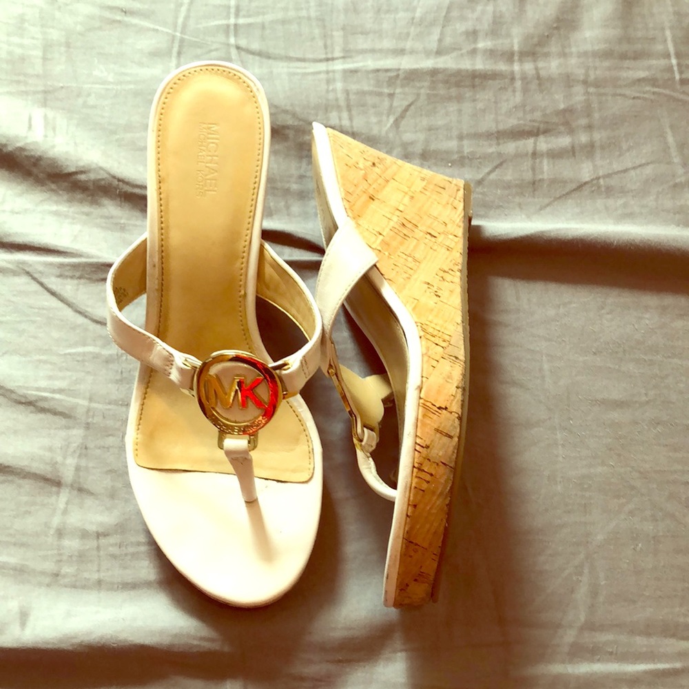 Michael Kors beige/tan wedge sandals. GC
